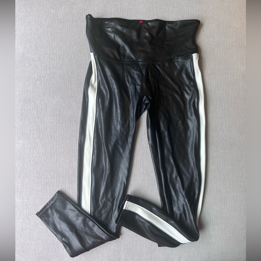 SPANX Faux Leather Side Stripe Leggings - Size L